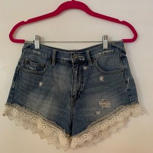 Free People Denim Shorts with Lace Trim